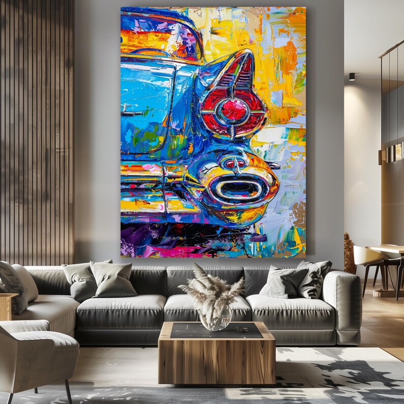 Classic Car Artwork Pop Art Canvas Abstract Car Painting Vintage Car Decor Large Wall Art Modern Art Automotive Wall Art Retro Car Decor image 5