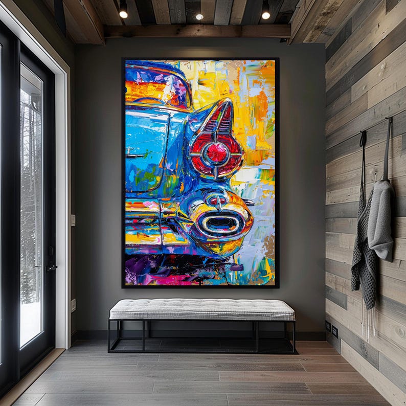 Classic Car Artwork Pop Art Canvas Abstract Car Painting Vintage Car Decor Large Wall Art Modern Art Automotive Wall Art Retro Car Decor image 4