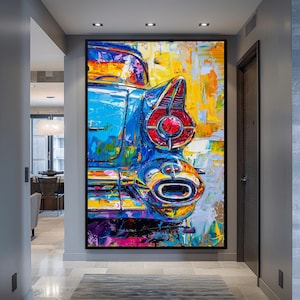 Classic Car Artwork  Pop Art Canvas Abstract Car Painting Vintage Car Decor  Large Wall Art Modern Art Automotive Wall Art Retro Car Decor