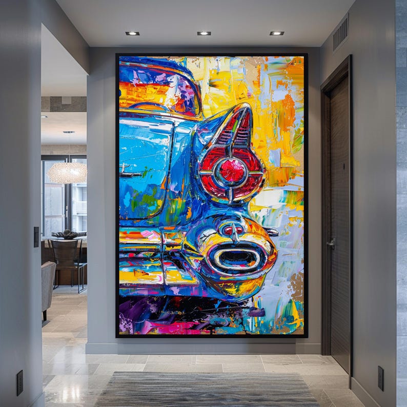 Classic Car Artwork Pop Art Canvas Abstract Car Painting Vintage Car Decor Large Wall Art Modern Art Automotive Wall Art Retro Car Decor image 1