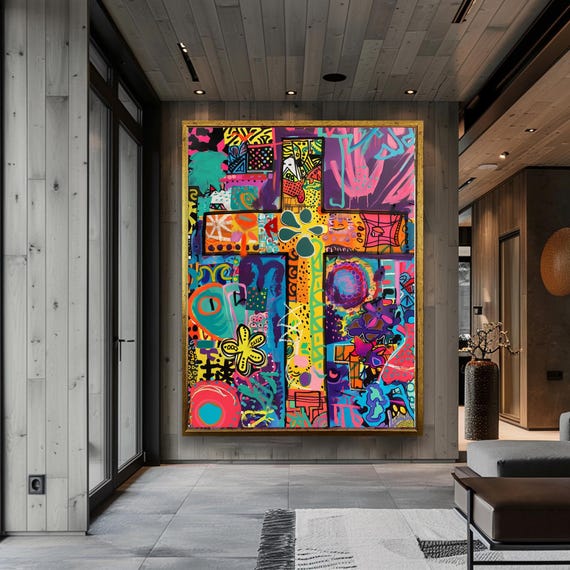 Cross Decor Christian Gift Church Wall Decor Christmas Gift Gift for Mom Religious Art Canvas Print Housewarming Gift Banksy Artwork