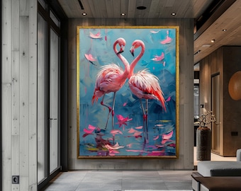 Flamingo Wall Art Tropical Bird Decor Large Canvas Art  Flamingo Lovers Gift Exotic Bird Painting Tropical Wall Art Interior Design Gift Art