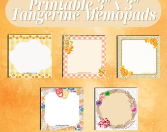 May include: Five printable 3" x 3" memo pads with different designs. The designs include a yellow gingham pattern with oranges, a pink gingham pattern with oranges, a tan pattern with oranges, a pattern of theater tickets with a mask, and a pattern of a wreath with a teddy bear.