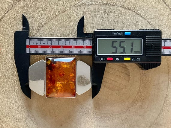 Sterling Silver and Square Amber Pin Brooch 21g View 5