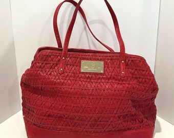 Rebecca Minkoff Red Leather Large Textured Tote Bag Purse