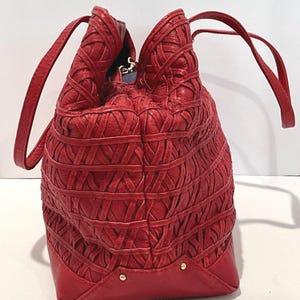 Rebecca Minkoff Red Leather Large Textured Tote Bag Purse image 2