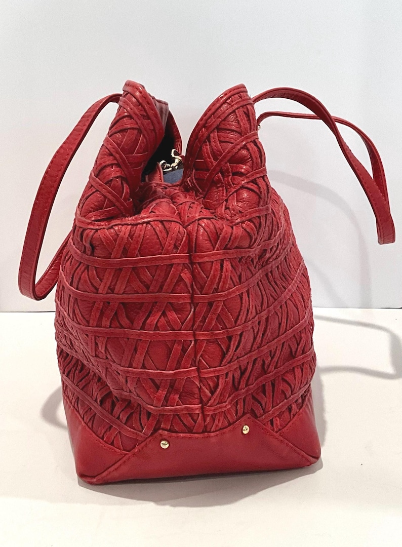 Rebecca Minkoff Red Leather Large Textured Tote Bag Purse image 2