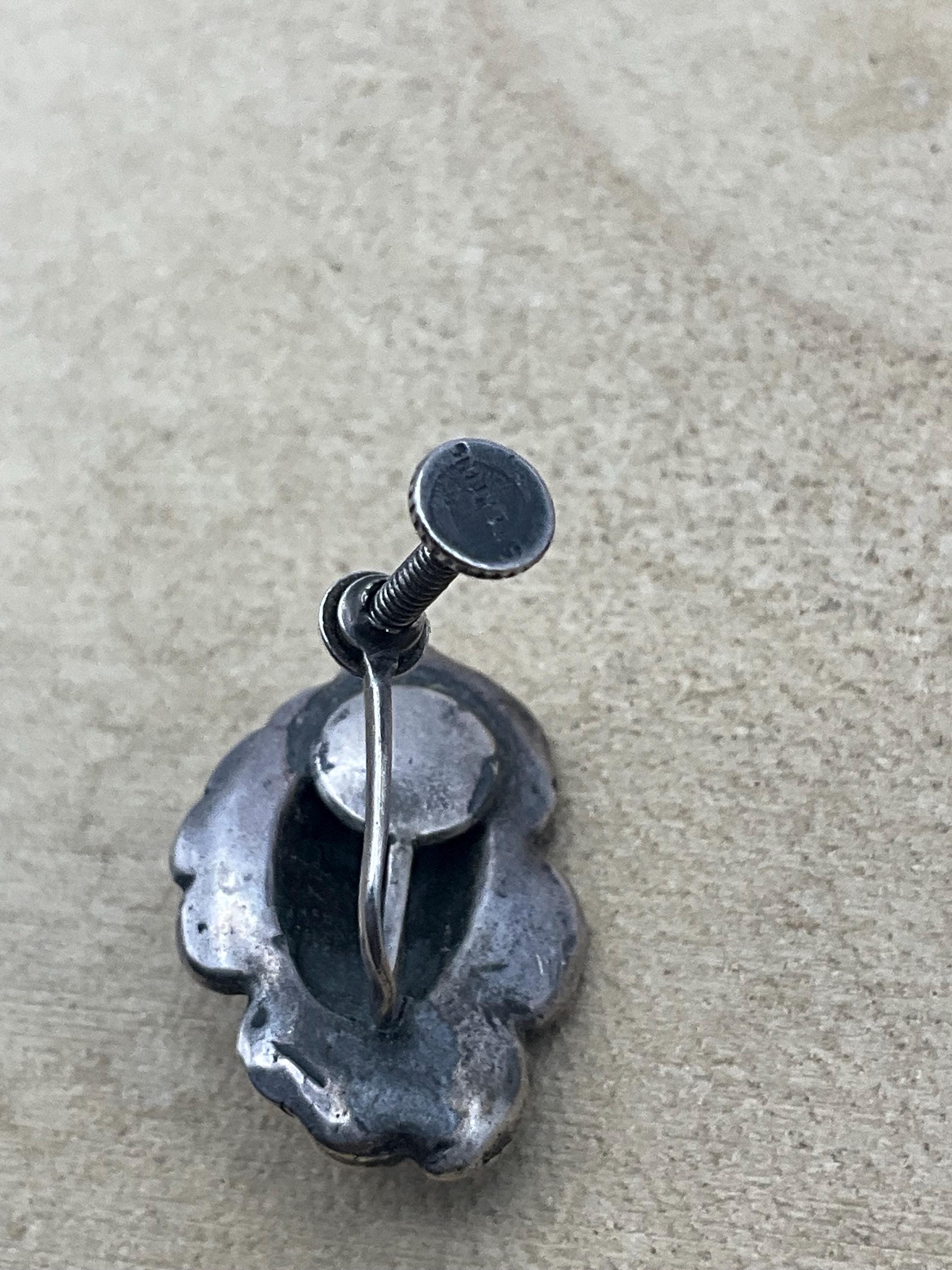 Boucles D'oreilles Pendantes Art Déco Lotus – Argent Massif Et Strass – France