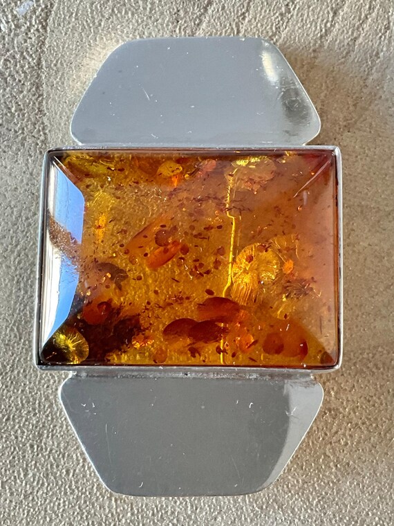 Sterling Silver and Square Amber Pin Brooch 21g View 2