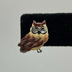 Sterling Silver and Enamel Stud Owl Earrings