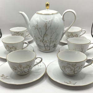 Seltmann Weiden Bavaria Liane Coffee Set: Teapot, 6 Cups, Saucers – Gold Trim