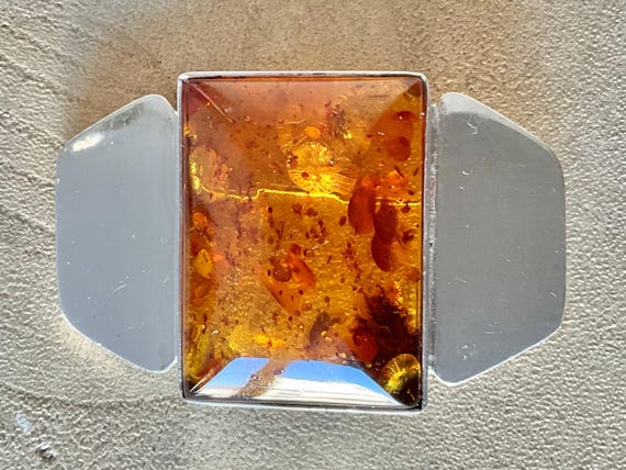 Sterling Silver and Square Amber Pin Brooch 21g