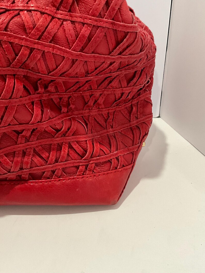 Rebecca Minkoff Red Leather Large Textured Tote Bag Purse image 15
