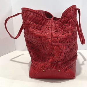 Rebecca Minkoff Red Leather Large Textured Tote Bag Purse image 11