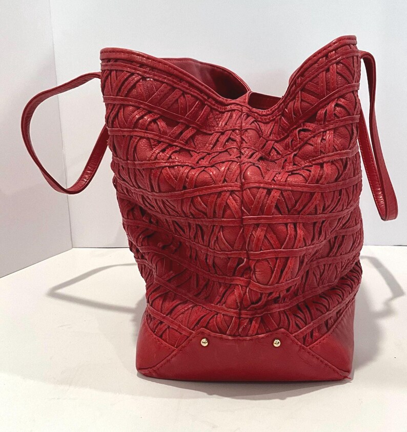 Rebecca Minkoff Red Leather Large Textured Tote Bag Purse image 11