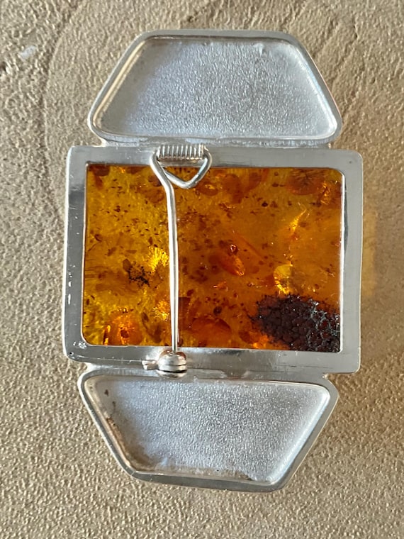 Sterling Silver and Square Amber Pin Brooch 21g View 4