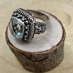18k Gold and Sterling Silver with Prasiolite Ring Size 7
