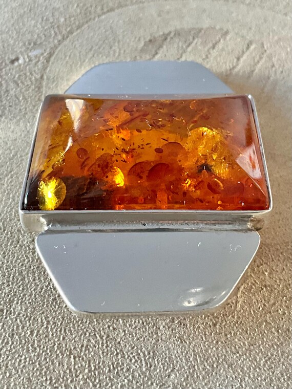 Sterling Silver and Square Amber Pin Brooch 21g View 3