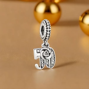 50th Celebration Dangle Charm Dazzling 50 Number Charms for Bracelets 50th Anniversary Gifts For Her Brand New