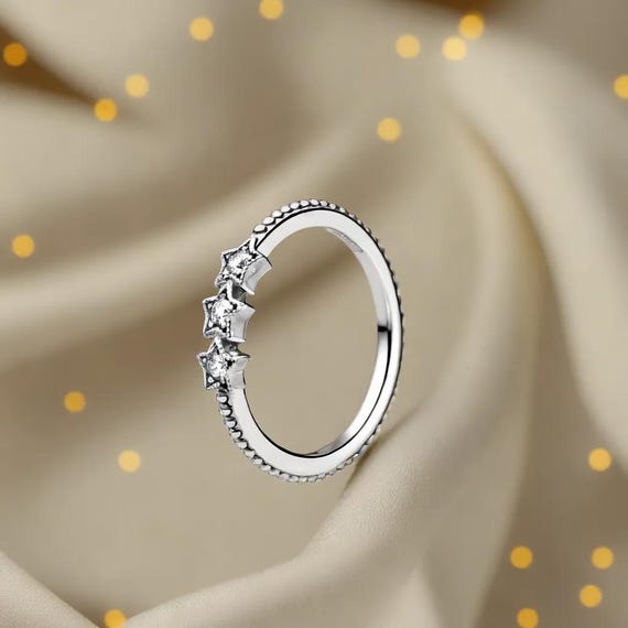 Sterling Silver Star Ring: Celestial Clear Stone Band