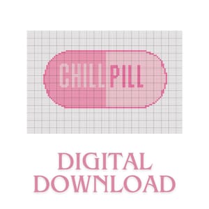 Pink Chill Pill Needlepoint Pattern – Funny Modern Cross Stitch Design | Digital Download