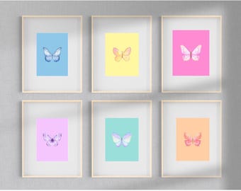 Set di 6 stampe di farfalle acquerellate in stile preppy – Download digitale (8"x10")