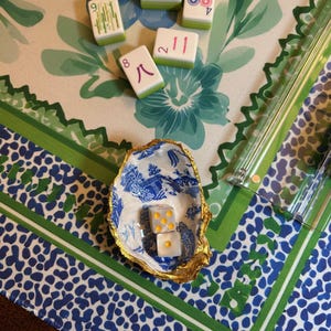 Oyster Shell Trinket Tray • Mahjong Dice Dish • Ring Holder • Decoupaged Jewelry Dish