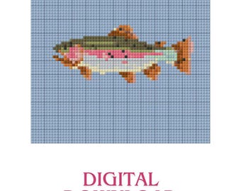 Rainbow Trout Needlepoint Pattern – Colorful Fish Cross Stitch Chart, PDF Instant Download