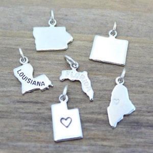 Silver State Charms, Small, Tiny, Dainty, Going Away Gift, Personalized, Home State, Home Sweet Home, Graduation Gift, Charms For Bracelet image 2