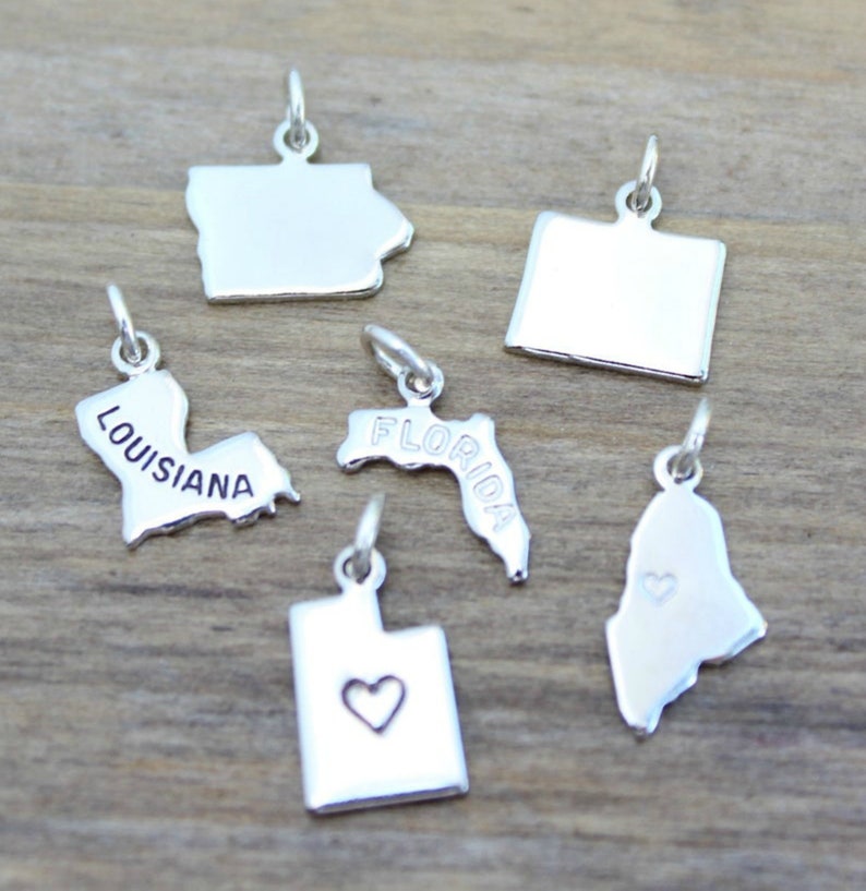 Silver State Charms, Small, Tiny, Dainty, Going Away Gift, Personalized, Home State, Home Sweet Home, Graduation Gift, Charms For Bracelet image 2