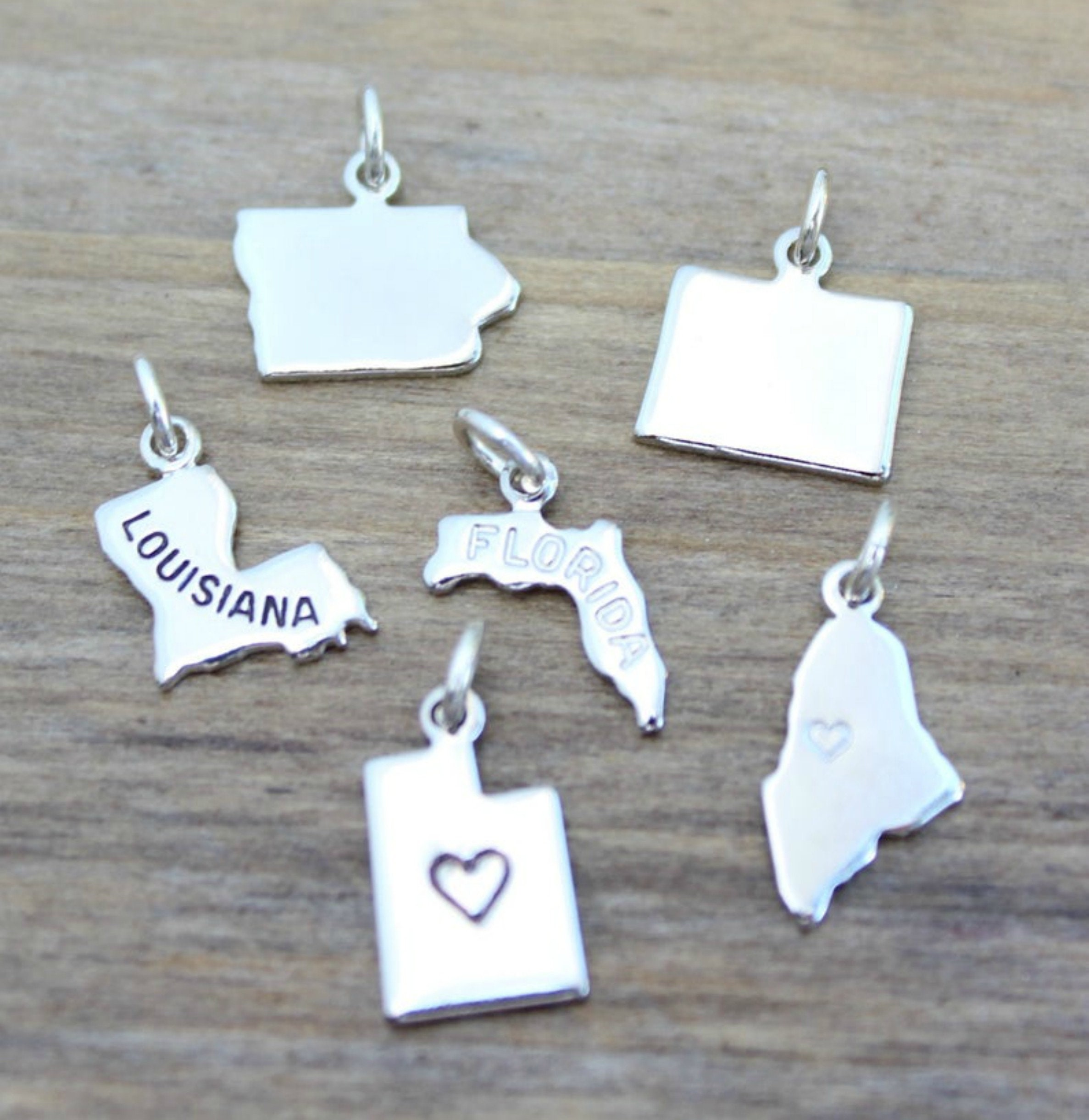 Silver State Charms, Small, Tiny, Dainty, Going Away Gift, Home State, Home Sweet Home, Graduation Gift, Charms For Bracelet