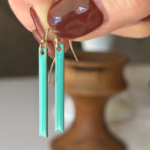Long Dangling Turquoise Bar Earrings. 14k Gold Filled Ear Wire Lever Back or Hook