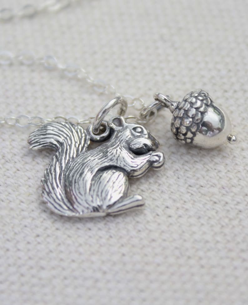 Squirrel Necklace Sterling Silver Squirrel Charm Squirrel Etsy