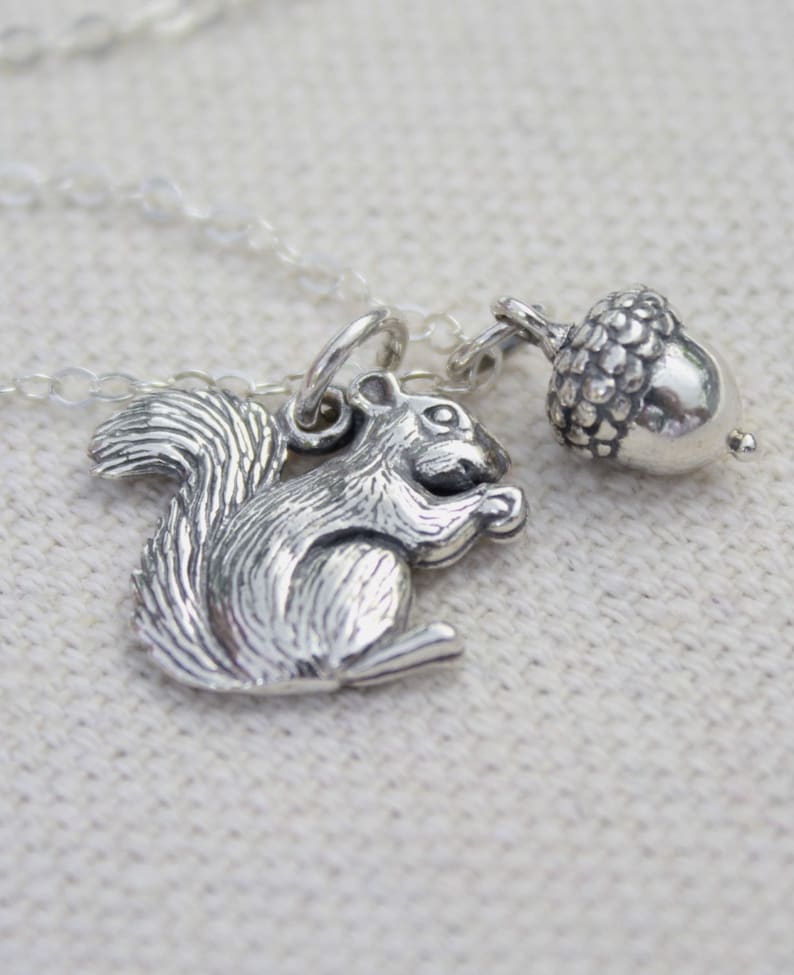 Sterling Silver Squirrel Acorn Charm Necklace, Squirrel Lovers Gift, Nature Lovers image 2