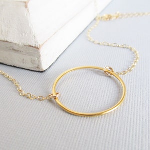 Circle Necklace, Silver Circle, Choker, Rose Gold, Karma Necklace, Simple Jewelry, Large Circle, Eternity