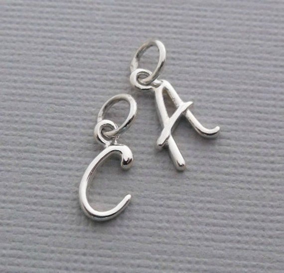 Sterling Silver Cursive Initial Charm: Personalized Letter Pendant