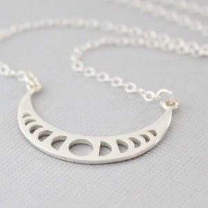 Sterling Silver Moon Phase Festoon Necklace, Celestial Jewelry, Lunar, Astronomy Lovers Gift, Crescent Moon Phase Connector Pendant image 3