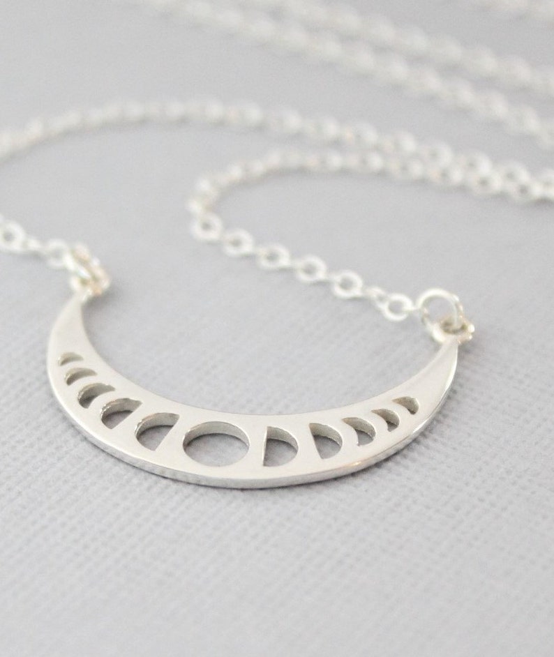 Sterling Silver Moon Phase Festoon Necklace, Celestial Jewelry, Lunar, Astronomy Lovers Gift, Crescent Moon Phase Connector Pendant image 3
