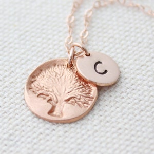 Rose Gold Tree Charm Necklace, Personalized Initial Necklace, Gift For Mom, Tree Of Life Pendant, Family Tree, Rose Gold Jewelry image 4