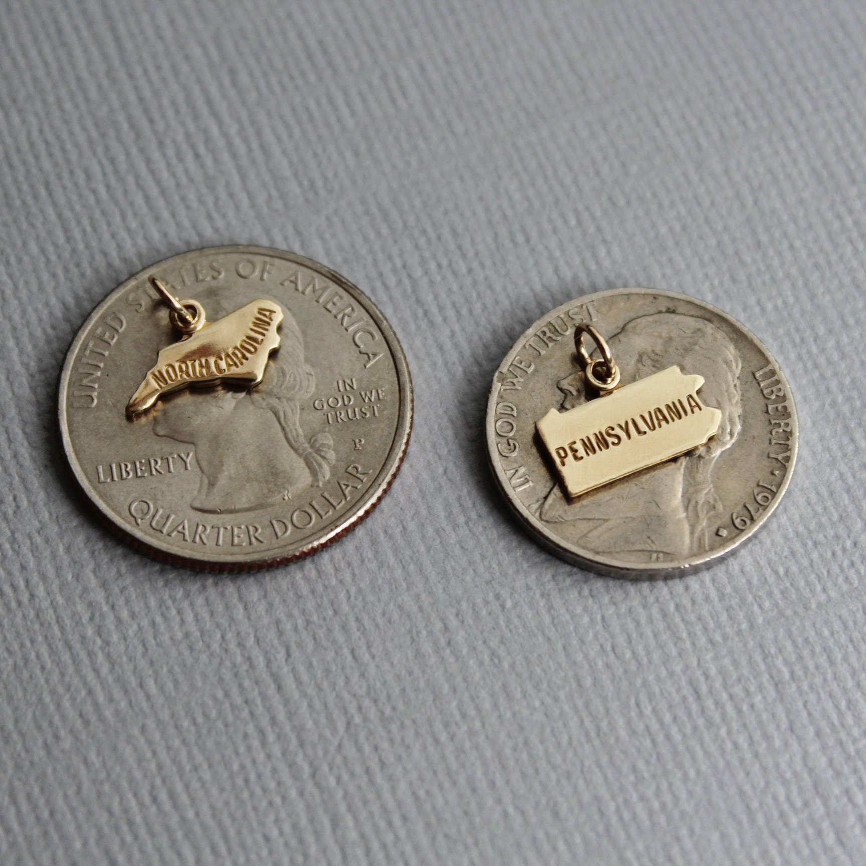 Small Gold State Charms with Jump Ring, 50 States, Personalized Gifts, Going Away Gift, Graduation Gift, State Jewelry