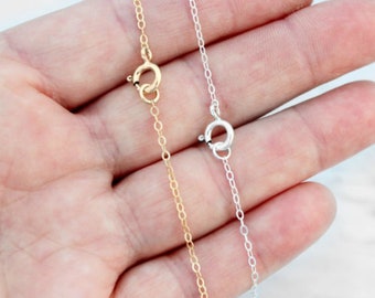Sterling Silver Flat Cable Chain, Spring Ring Closure, 14k Gold Filled, Dainty, Strong, Everyday Wear, Replacement, Plain