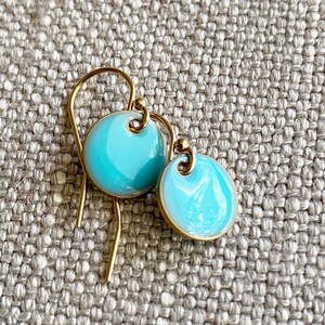 Tiny Round Turquoise Earrings in 14k Gold Filled Lever back or Shepherd Hook/French Hook Ear wire, Dangling Little Circles, Dots image 10