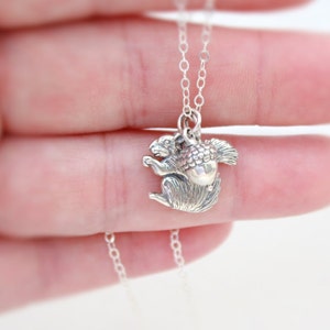 Sterling Silver Squirrel Acorn Charm Necklace, Squirrel Lovers Gift, Nature Lovers image 3