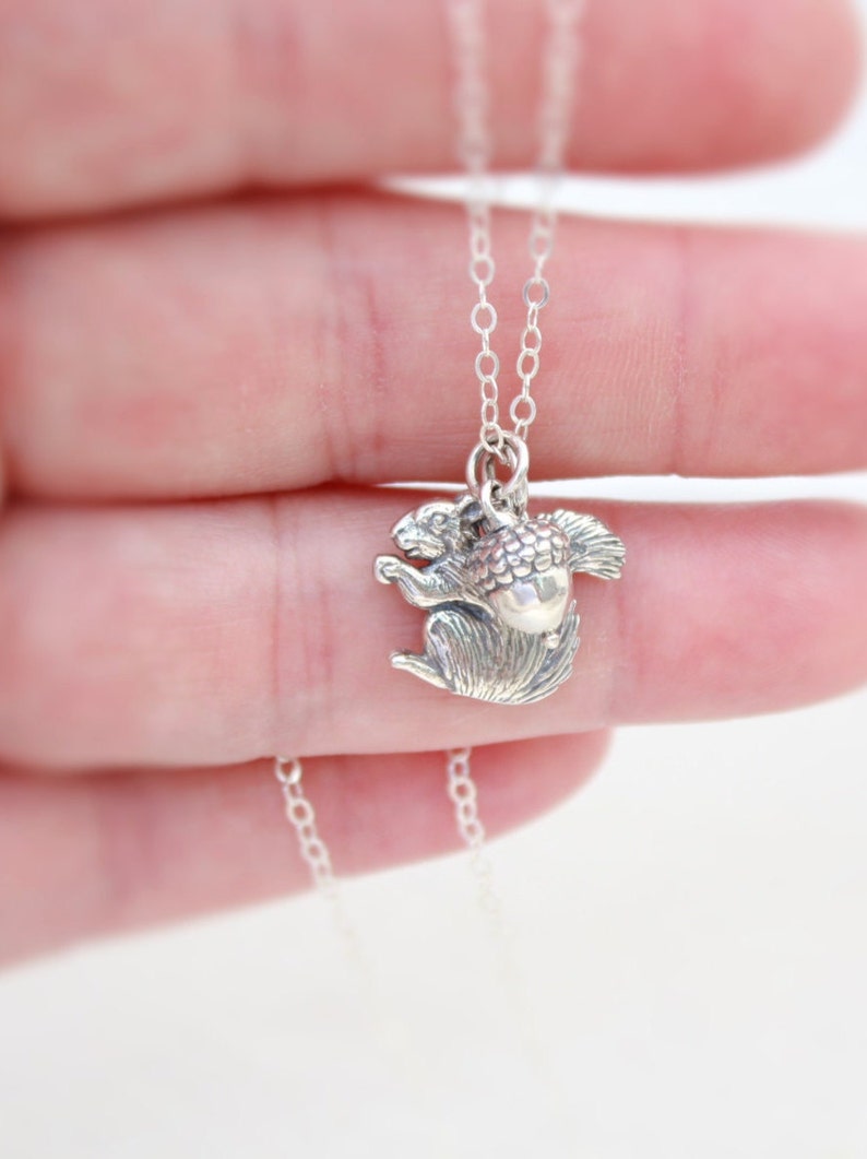 Sterling Silver Squirrel Acorn Charm Necklace, Squirrel Lovers Gift, Nature Lovers image 3