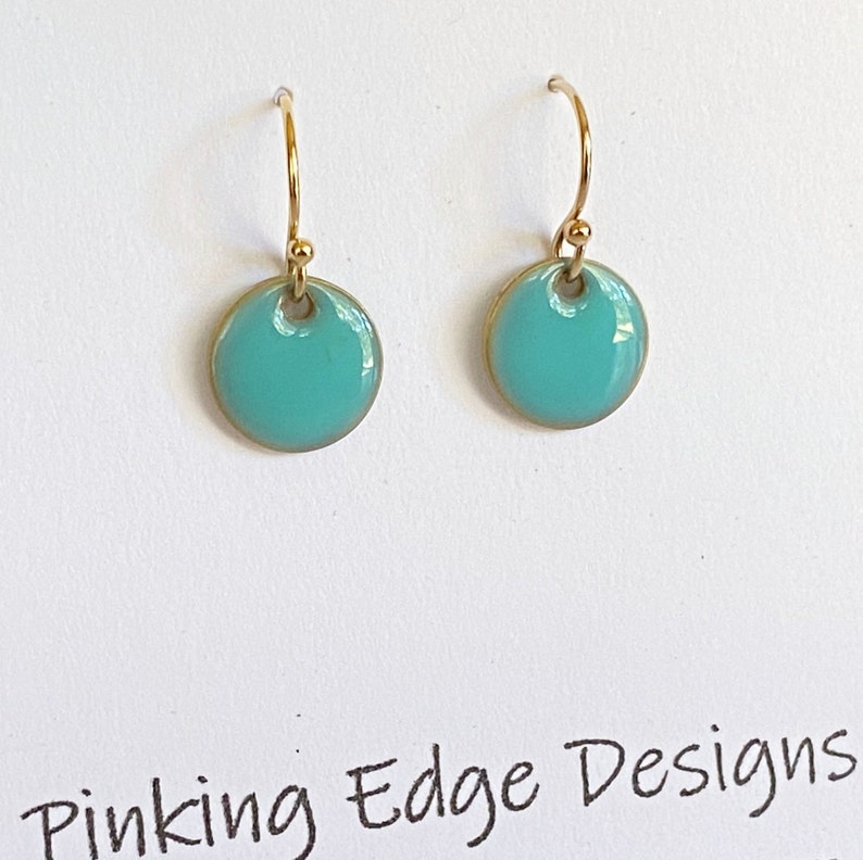 Tiny Round Turquoise Earrings in 14k Gold Filled Lever back or Shepherd Hook/French Hook Ear wire, Dangling Little Circles, Dots image 2