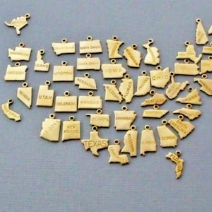 Small Gold State Charms with Jump Ring, 50 States, Personalized Gifts, Going Away Gift, Graduation Gift, State Jewelry image 1