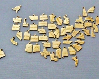 Small Gold State Charms with Jump Ring, 50 States, Personalized Gifts, Going Away Gift, Graduation Gift, State Jewelry