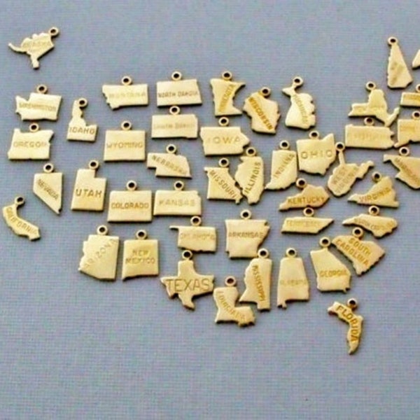 Small Gold State Charms with Jump Ring, 50 States, Personalized Gifts, Going Away Gift, Graduation Gift, State Jewelry