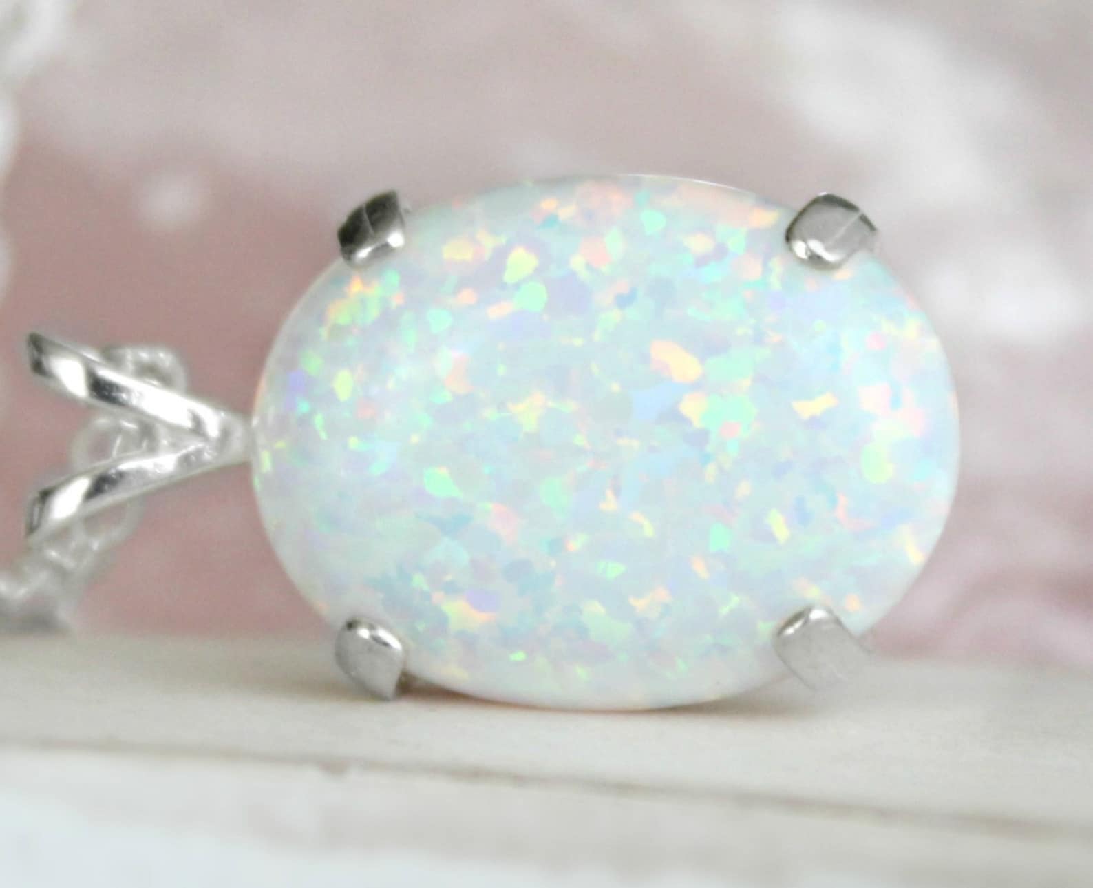 Sterling Silver Opal Necklace Opal Pendant Necklace October - Etsy