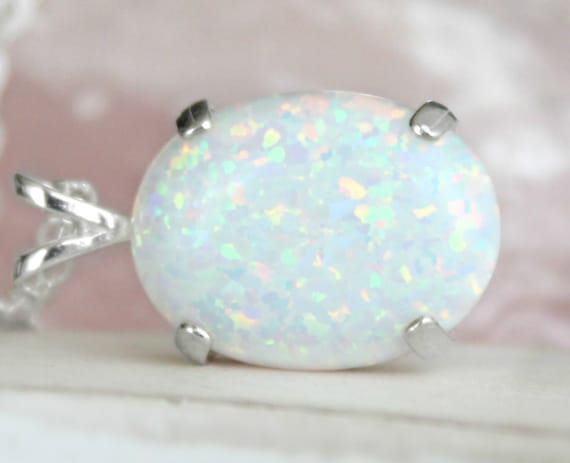 Sterling Silver Opal Necklace Opal Pendant Necklace October - Etsy